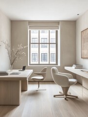 Minimalist Modern Office Design with Light Wood and Neutral Tones