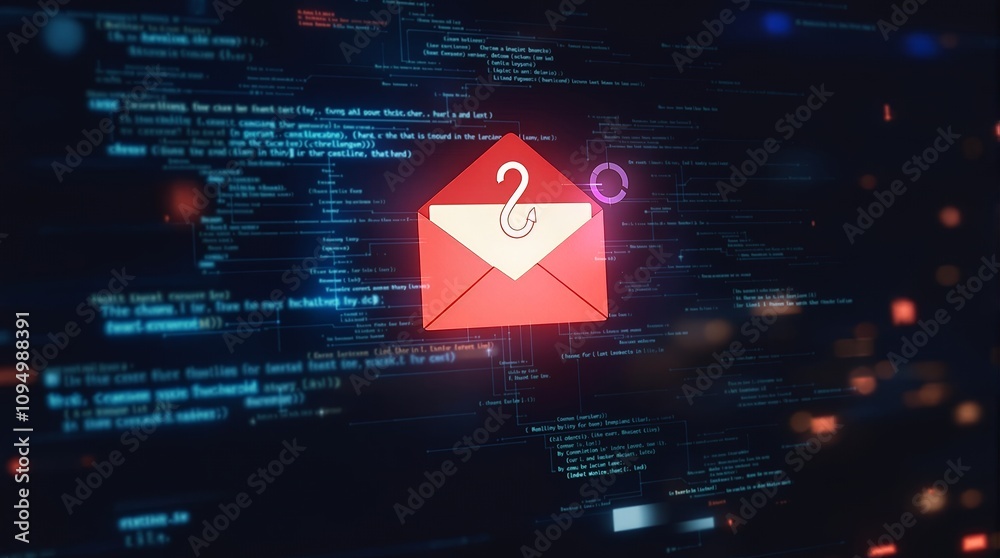 Poster Illustration of a Smishing Attack with a Red Envelope, Emphasizing the Concept of Cybersecurity Threats and Spam Text Messages from Scammers