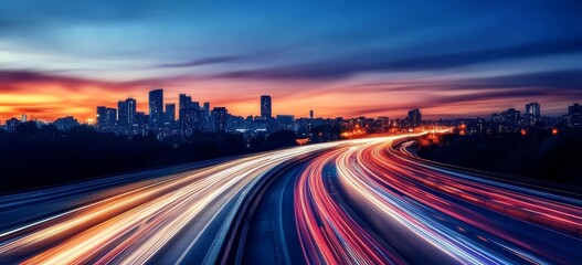 Fototapeta premium A sleek highway adorned with dynamic light trails 