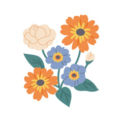 Bouquet of wildflowers and garden flowers. Spring, summer flowers on a white background. Vector element in flat style