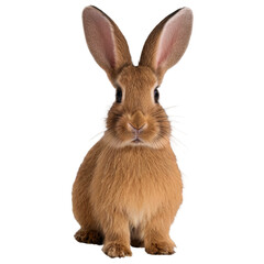 Obraz premium Adorable brown bunny rabbit sitting against a black background. Its fluffy fur and long ears are prominent.