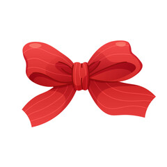 Drawn red bow on white background. Festive ribbon isolated. Vector element
