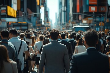 Obraz premium African American Businessman Walking City Street Back View, Bright Sunlight