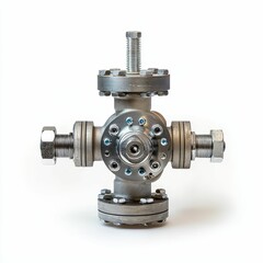 Industrial metal valve, bolted, four-way.