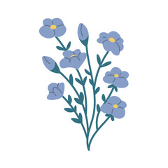 Flat forget-me-nots on white background. Bouquet of wildflowers myosotis isolated. Vector floral element