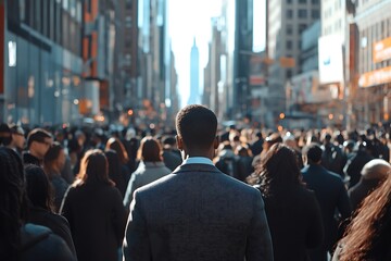 Obraz premium African American Businessman Walking in Big City Skyscrapers