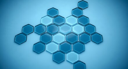 Blue Hexagon Glass Sculpture, Hexagons Shape Design, Reflective, Elegant Refracting Translucent Art