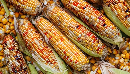 Vibrant Close-Up of Colorful Corn on the Cob Showcasing Its Intricate Patterns and Textures