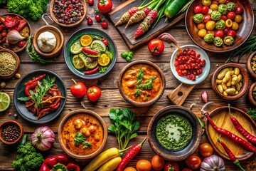 Fototapeta premium Exquisite Food Photography Featuring Gourmet Dishes on a Rustic Table Setting, Highlighting Fresh Ingredients and Artful Presentation for Culinary Enthusiasts and Food Lovers