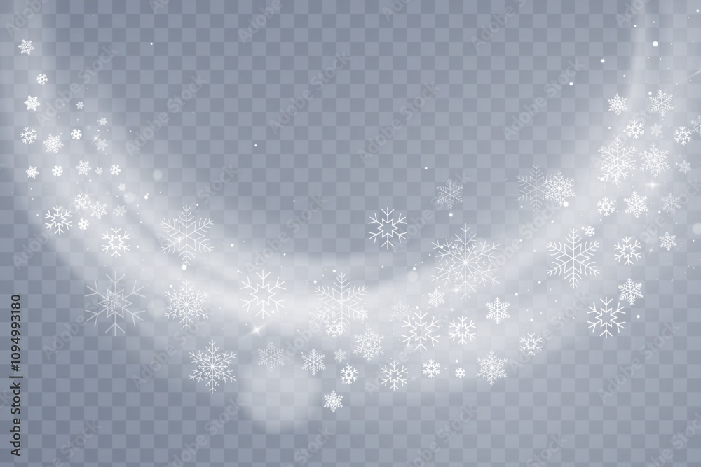 Poster christmas cold blizzard effect with snow. vector texture cold winter wind with snowflakes on transpa