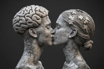 Intertwined Minds Sculpted Kiss of Brains