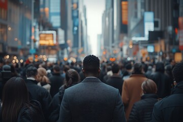 Obraz premium African American Man in Gray Suit, Rush Hour City Back View