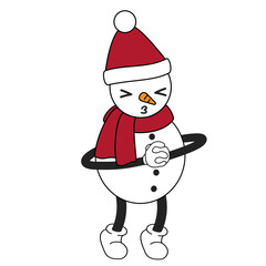 Lovely snowman character in Santa hat and in scarf