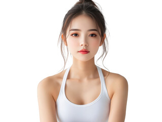 Fototapeta premium Elegant woman in white lingerie, showcasing delicate design and feminine beauty.