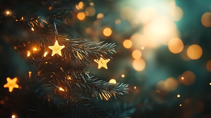 Fototapeta premium Festive Christmas Elements: Pine Branches, Ornaments, Gifts, Candles, and Snowy Landscapes