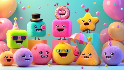 Obraz premium Fluffy funny colorful figures