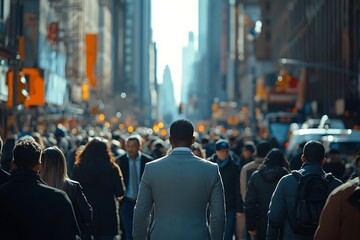 Obraz premium African American Man, Back View, Sunlit Urban Street