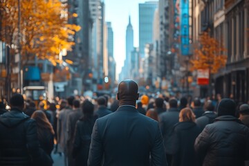Obraz premium African American Professional Amidst City Commute Crowd