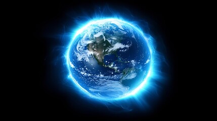 Glowing and radiant Earth globe with protective visuals symbolizing the preservation and conservation of the ozone layer and the environment  Concept of sustainability renewable energy