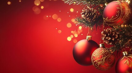 Festive Christmas Elements: Pine Branches, Ornaments, Gifts, Candles, and Snowy Landscapes