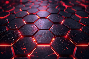 Abstract  Background Hexagons with Glowing Red Lights