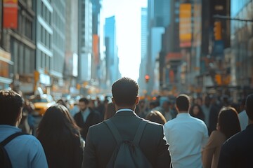 Obraz premium African American Professional in Gray Suit, Vibrant City Street