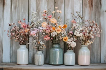 Diy arrangement, dried flowers, vintage jars, professional product styling.