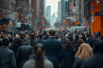 Fototapeta premium Ambitious Man Walking City Street Blurred Concrete Jungle