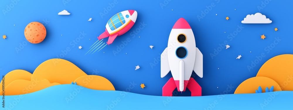 Wall mural a modern space station built on a planetary surface. a futuristic spaceship at a mars city base set 