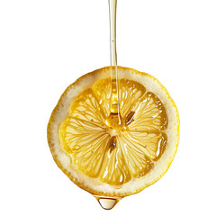 Fresh Lemon Slice Dripping with Golden Honey Against a Bright Background, Highlighting the Juicy Texture and Vibrant Color of Nature's Sweet and Sour Delights, Isolated on transparent background