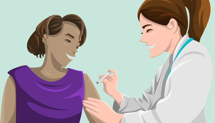 Smiling nurse giving a vaccine to a very friendly patient