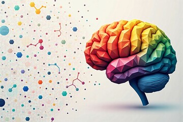 "Polygonal Brain with Colorful Gradient: A Visual Representation of AI and Neural Networks"