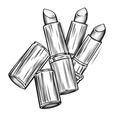 Hand-drawn lipsticks in sketch style with black and white color scheme