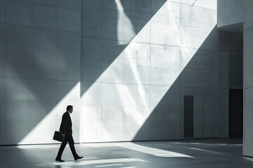 Businessman with a briefcase walking through a modern office building