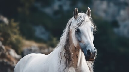 Obraz premium Elegant White Horse Photographed in Its Natural Habitat