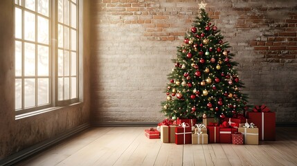 Festive Christmas Elements: Pine Branches, Ornaments, Gifts, Candles, and Snowy Landscapes