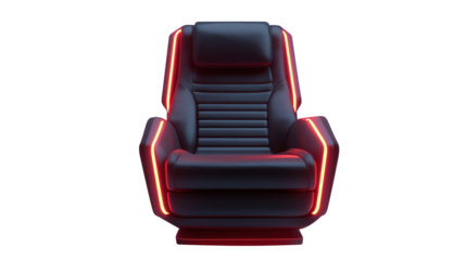 Stylish black gaming chair with neon accents, perfect for modern home or office, on transparent background.