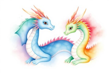 Obraz premium Watercolor Dragons Soft flowing scales with gentle gradients of