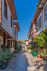 Street view of Antalya Kaleici in Turkey. Old town of Antalya is a popular tourist destination.