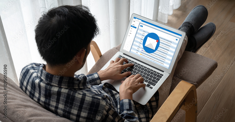 Poster email notification message showing on computer screen snugly. digital marketing message information 