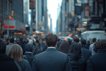 Obraz premium Anonymous Male Commuter in Grey Suit, Sunlit Urban Street