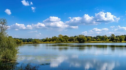 Obraz premium A calm lake with trees in the background