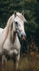 Fototapeta premium Elegant White Horse Photographed in Its Natural Habitat