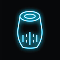 Blue glowing neon icon of a smart speaker waiting for voice commands