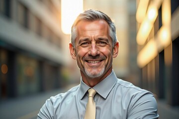 Fototapeta premium Confident and Successful Mature Businessman Smiling in an Urban Environment