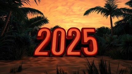 Obraz premium Vibrant sunset scene featuring the year 