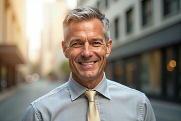 Obraz premium Happy and Accomplished Senior Professional in Modern Business Attire Outdoors