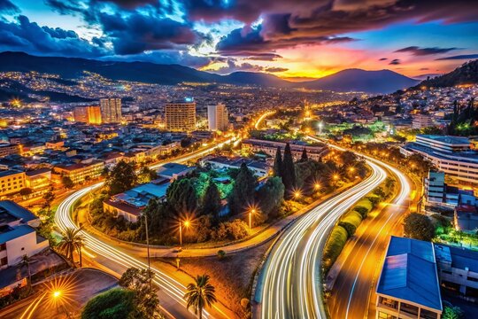Long Exposure Animated Video Map of Ambato, Ecuador Showcasing Vibrant Night Lights and City Dynamics in a Stunning Urban Landscape