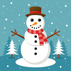 Snowman in a Snowy Tale: Emotions and inspiration in our beautiful vector illustration.
