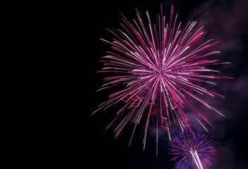 Vibrant fireworks exploding in the night sky